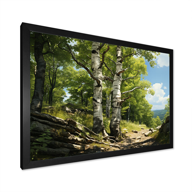 Birch Tree Forest Essence 1 - Arbre, art mural, Cadre d'angle fermé noir, H 12 po x l 20 po x P 1 po