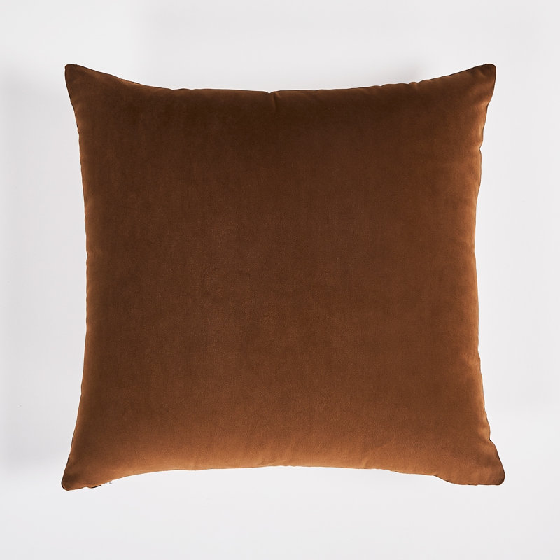 Coussin en velours de couleur unie, Carré, Brun, H 18 po x l 18 po