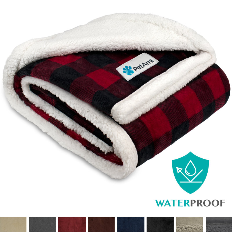Checkered Red Waterproof Sherpa Pet Blanket for Small to Large Breeds