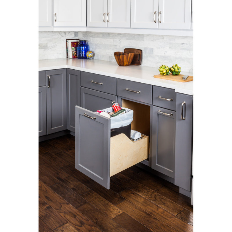 Solid Wood Open Pull Out Trash Can, 8.75, Black