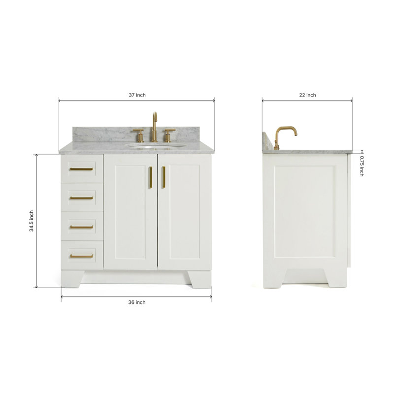 ARIEL TAYLOR 37 IN RIGHT OFFSET SINGLE OVAL SINK VANITY, White, Right, Oval 