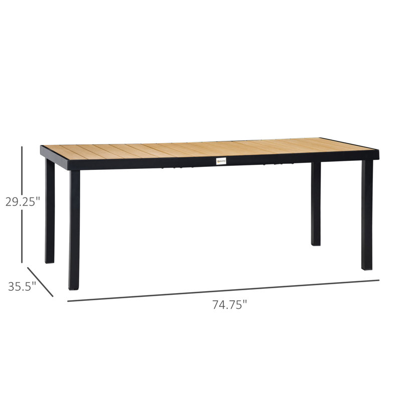 Extendable Outdoor Dining Table, Aluminum Frame Patio Table with Wood Effect Steel Top, Rectangle Expandable Patio Table for 6-8