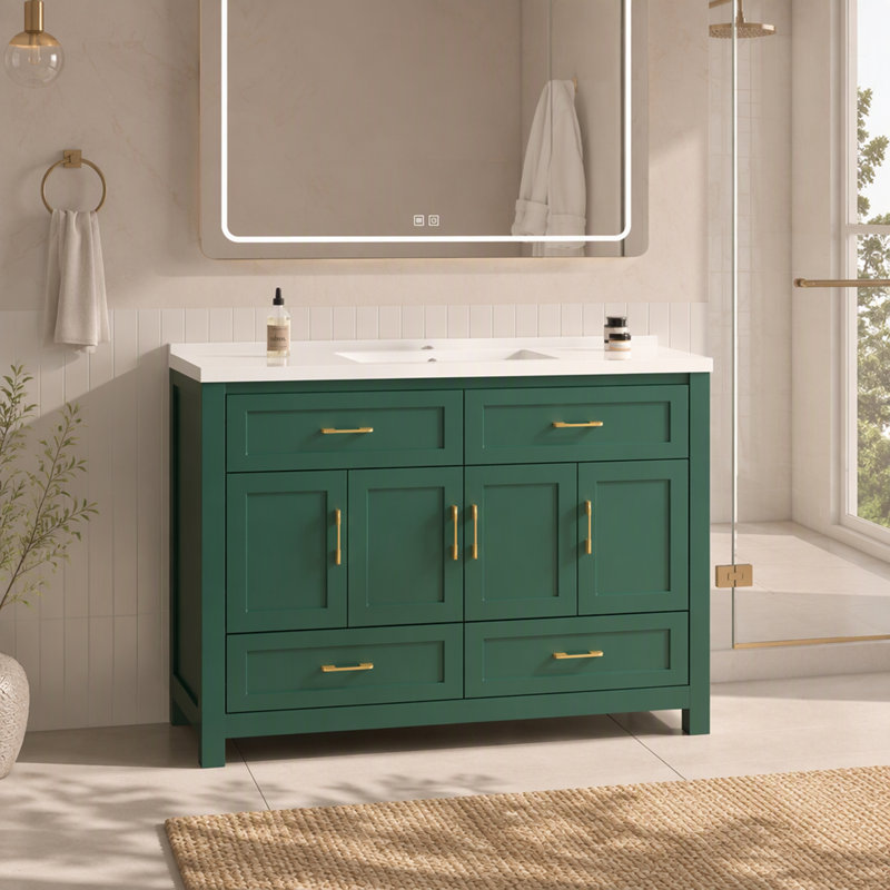 Meuble-lavabo de 48 po avec 4 portes à fermeture en douceur et 4 tiroirs (lavabo en céramique non compris)
