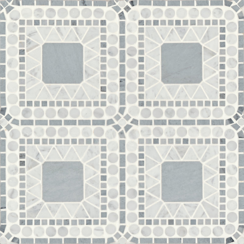 Atrium Grid Honed Marble Tile, White Carrara/Bardiglio