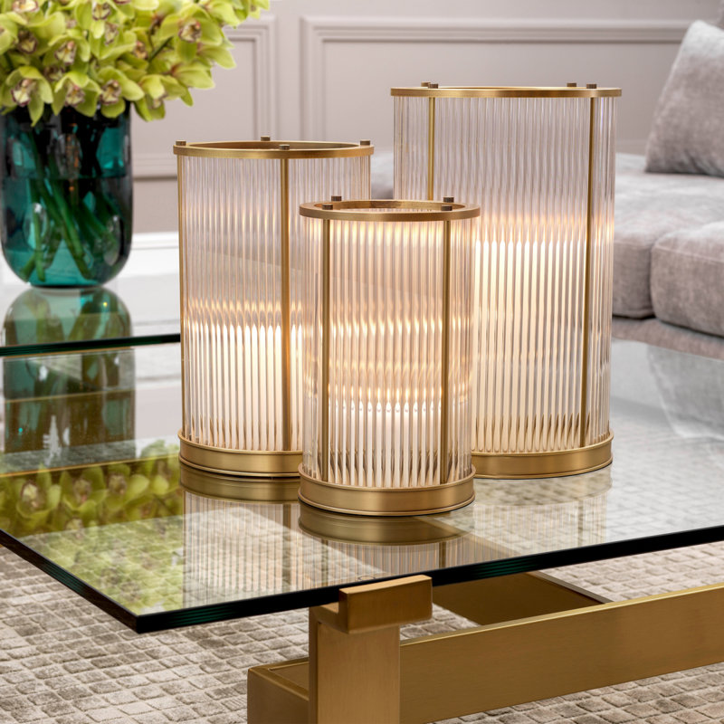Mayson Hurricane Candle Holder, 10.83" H x 6.5" W x 6.5" D, Clear/Gold