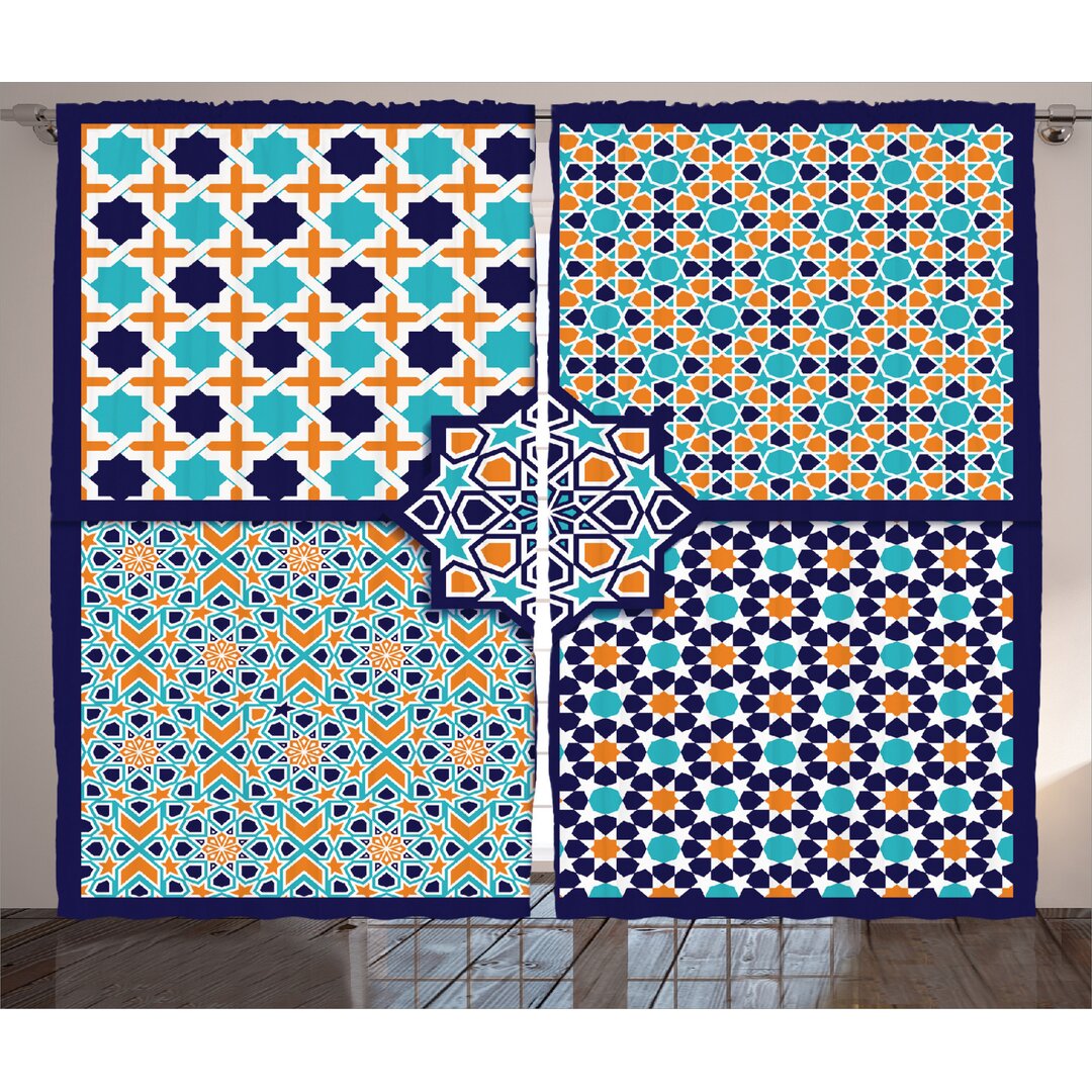 Rustikaler Vorhang, Mosaik-Muster Osten, Jahrgang, Blau Orange Weiß