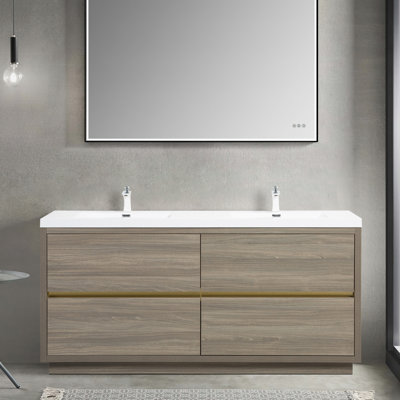 72" Freestanding Bathroom Vanity With Sink,Gloss