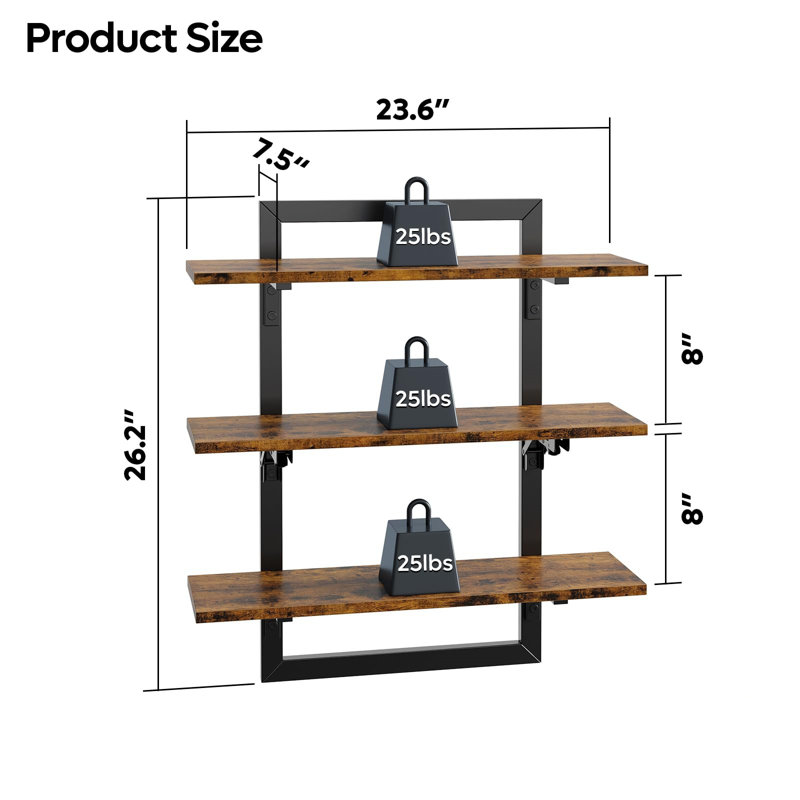 Tablettes flottantes pour Wal avec supports pliables, Brun rustique