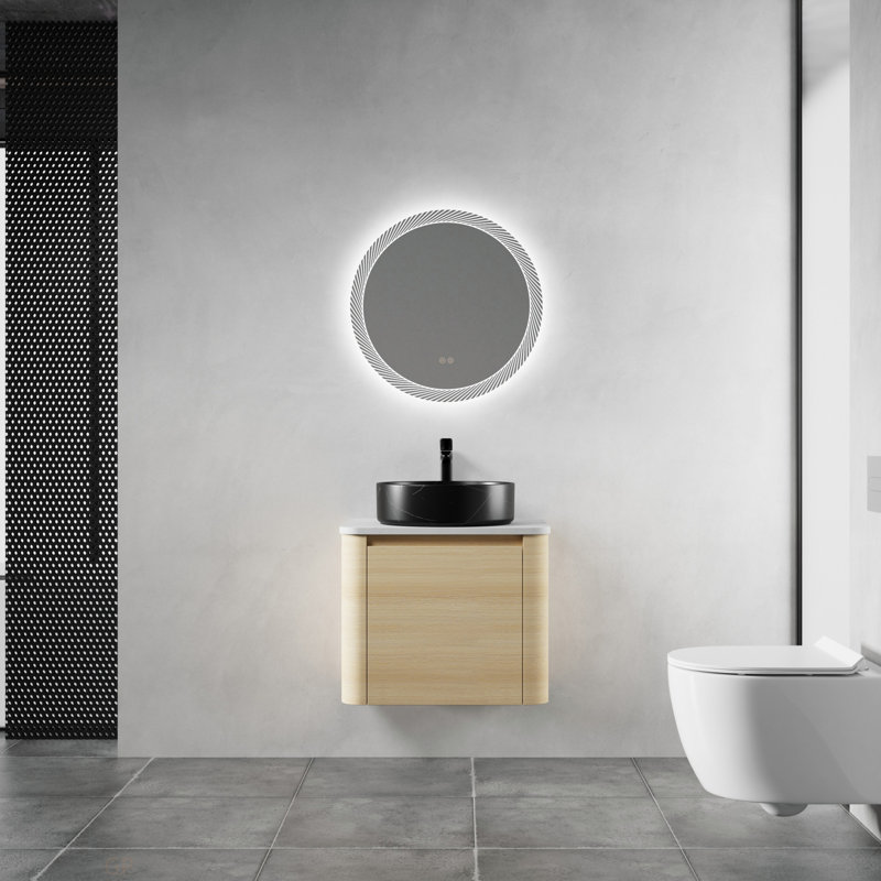 Meuble-lavabo mural 24 po avec lavabo d'art en céramique et porte à fermeture en douceur, emballage KD, contreplaqué