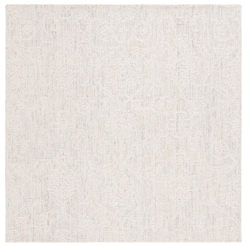 Ebony Hand Tufted Wool Cotton Pet Damask Rug in Blue/Ivory, Square 6'