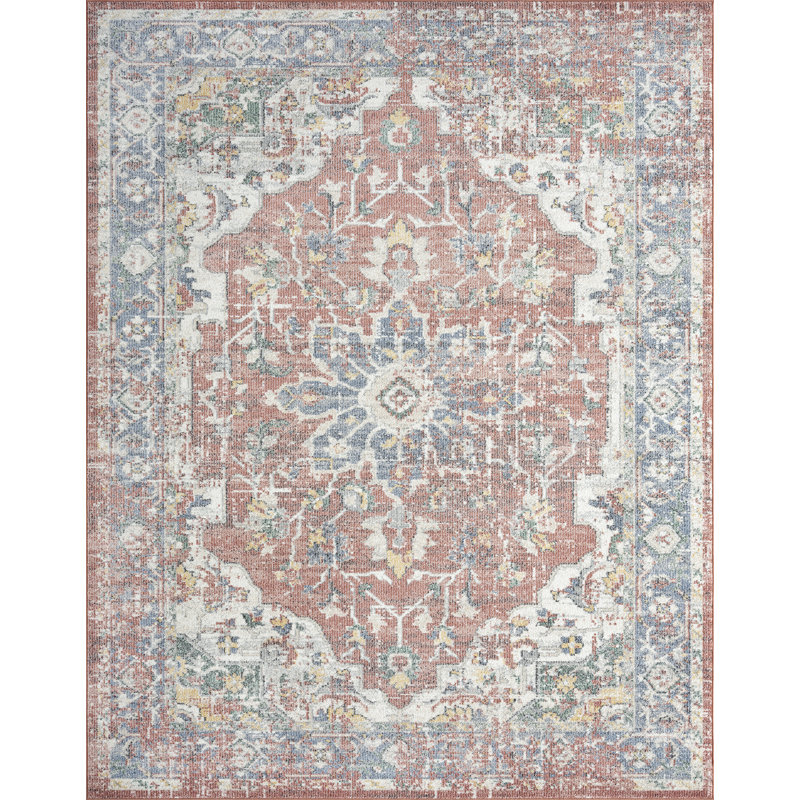 Arles Oriental Cream/Blue/Rust Area Rug, Rectangle 2' x 3'
