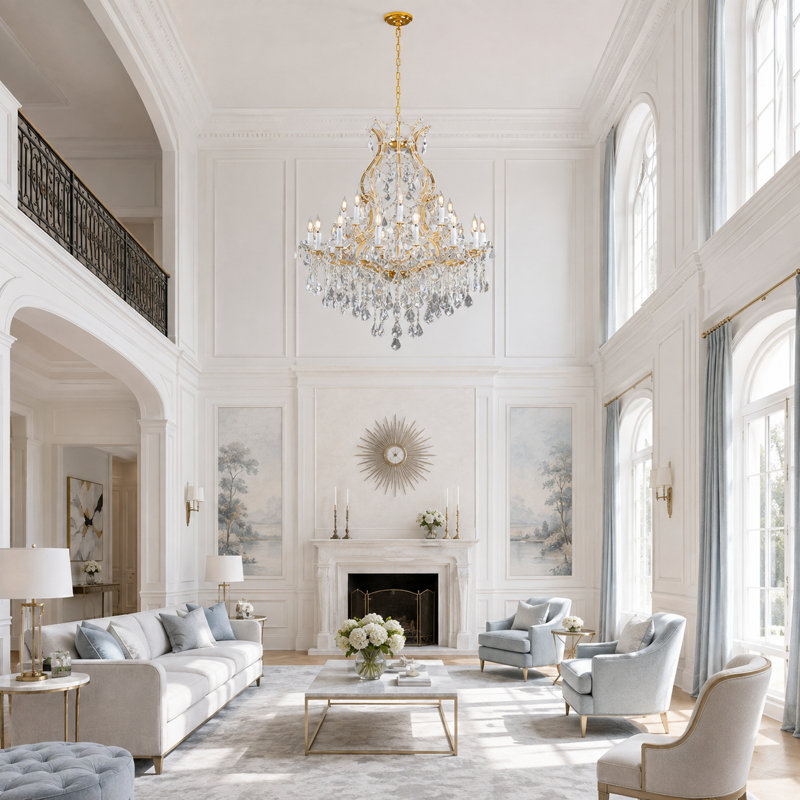 Lustre majestueux de 91 cm (36 pouces) en cristal K9 doré à 24 lumières, avec chaîne ajustable et ampoules DEL, 24 lumières