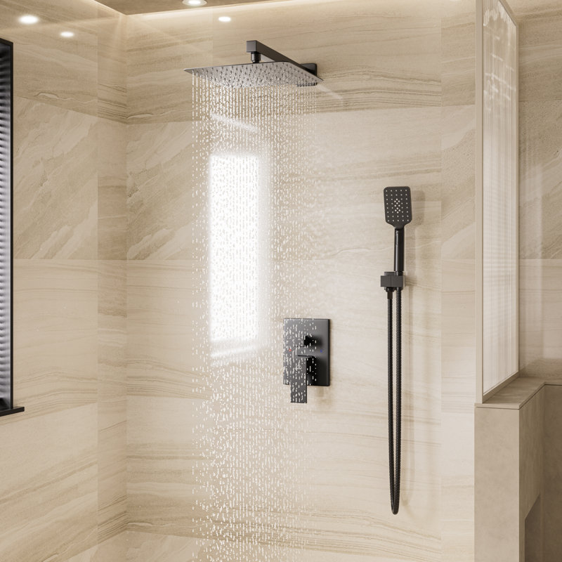 10 inch Wall Mounted Pressure Balanced Complete Shower System With 3 Setting Shower Handheld, Matte Black