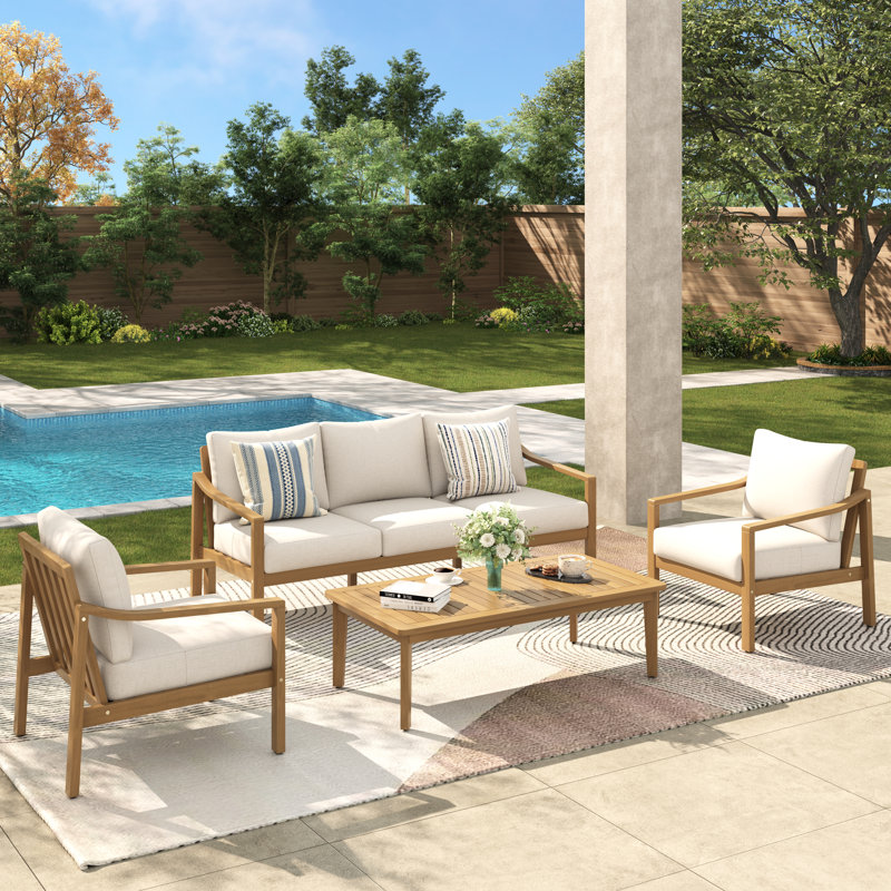 Outdoor 5 Person Conversation Set With Cushions, White