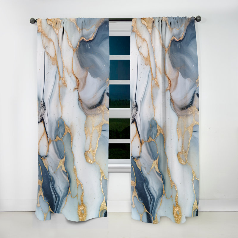 Duong Grey and Gold Tender Liquid Ink Art I - Modern Velvet Curtain - Room Darkening - 1 panel, 52" W x 90" L