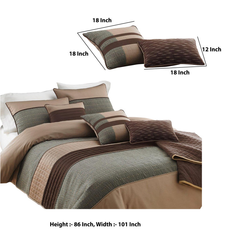 Gray and Brown Microfiber Queen Comforter Set with Pleats