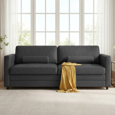 79" Faux Leather Pull Out Sofa Bed – Metal Frame, Scratch-Resistant, 2 Pillows