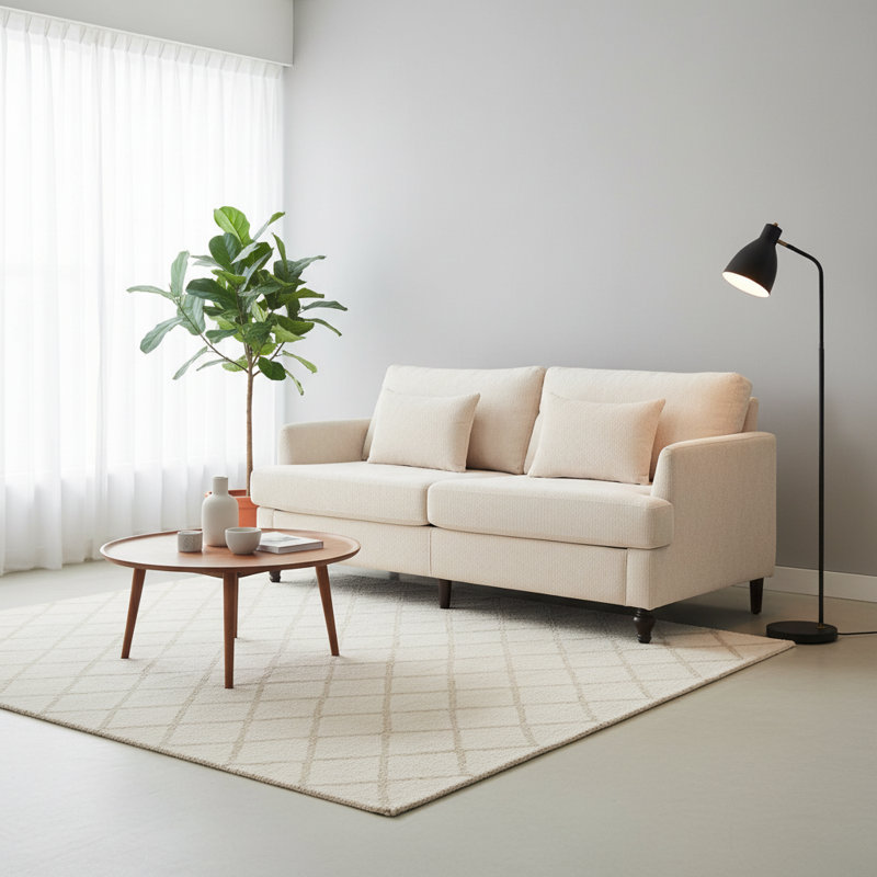 Canapé en chenille de style Mid-Century, Beige