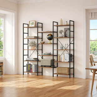  Maziah Bookcases And Bookshelves Triple Wide 5 Tiers Industrial Bookshelf, Large Etagere Bookshelf Open Display Shelves With Metal Frame For Living Room Bedroom Home Office