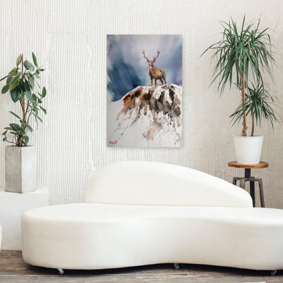 Impression d'art mural majestueux, cerf contemporain contemporain, montagne, cerf majestueux