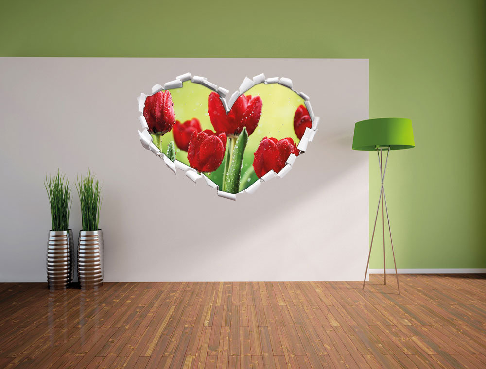 Rote Tulpen mit Tropfen bedeckt Wandsticker