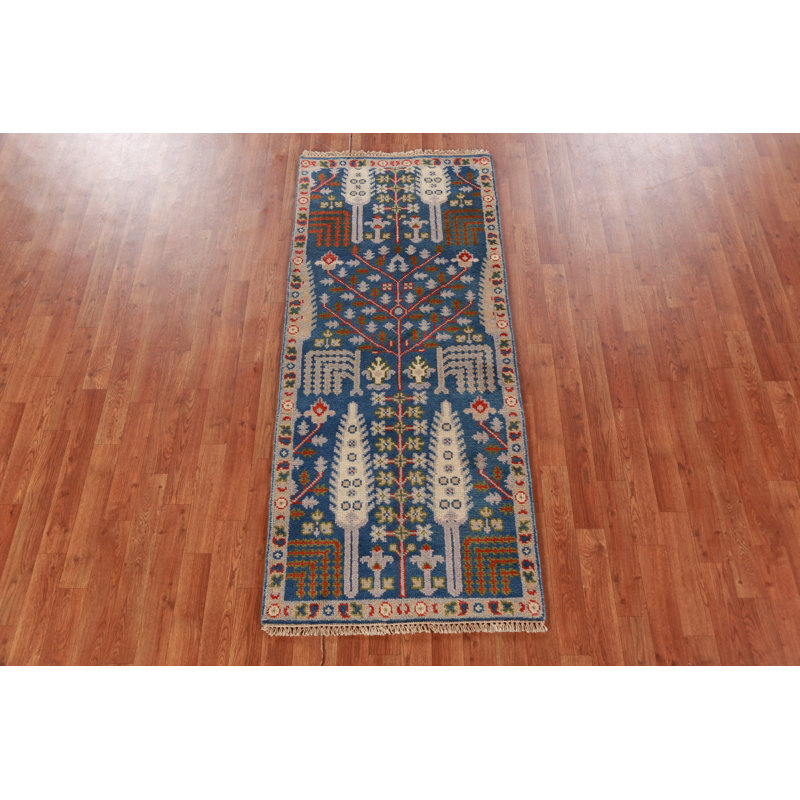 Tapis bleu en laine fait à la main Oushak 3 x 6
