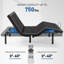 Base de lit réglable avec 19 fonctions de contrôle, application Bluetooth, massage double, ports USB de type A + C, inclinaison de la tête / du pied, gravité zéro, lumières sous le lit-761245200