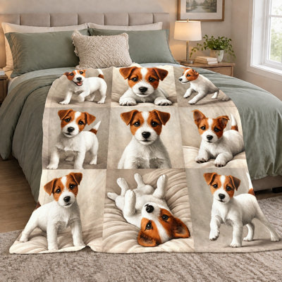 Couverture en flanelle à motif adorable pour chiot Jack Russell Terrier (1 pièce), ultra douce, confortable, légère et chaude, idéale pour canapé, lit, salon, chambre d'étudiant, bureau, voyage, décoration intérieure, couverture toutes saisons, cadeau pour les amoureux des animaux