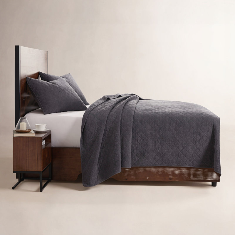 Courtepointe rustique moderne décontractée en coton, Gris anthracite, Courtepointe simple