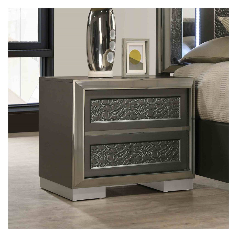 Table de chevet contemporaine gris foncé avec tiroir doublé de feutre