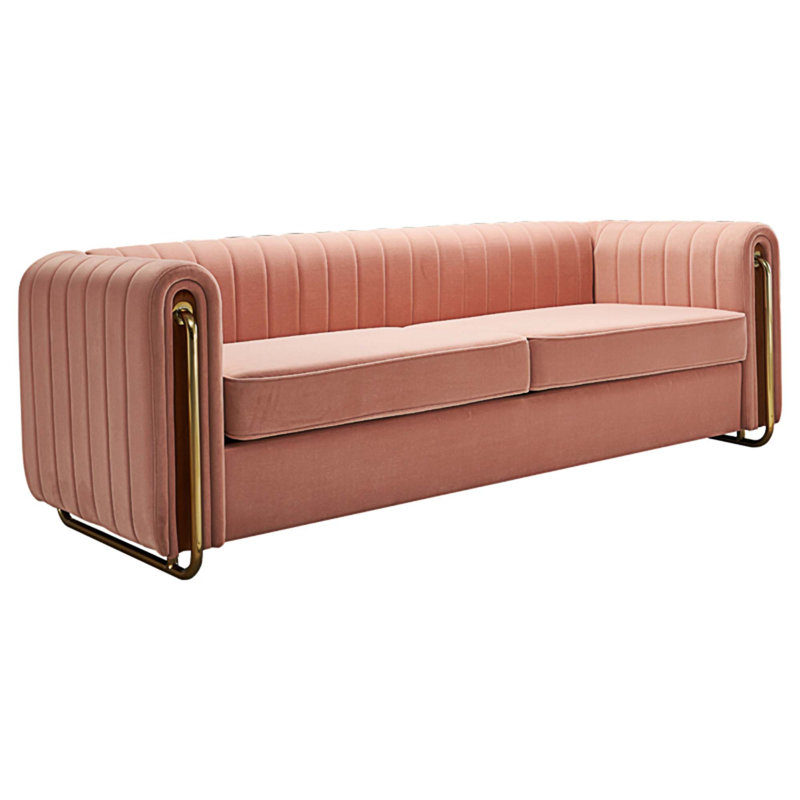 Keeshaun 84.25'' Round Arms Sofa, Pink Velvet