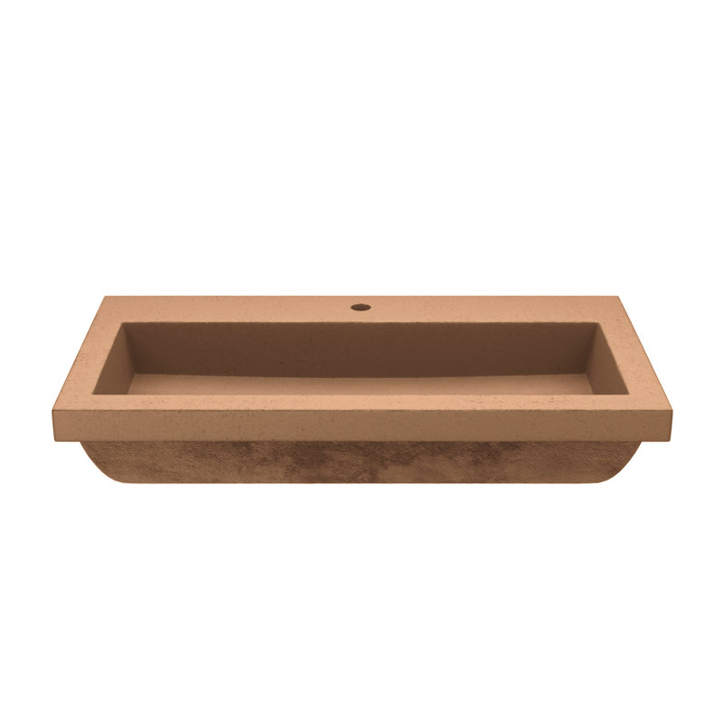 NativeStone Handcrafted Concrete 36" Trough Bathroom Sink, Single Hole Faucet, Terracotta