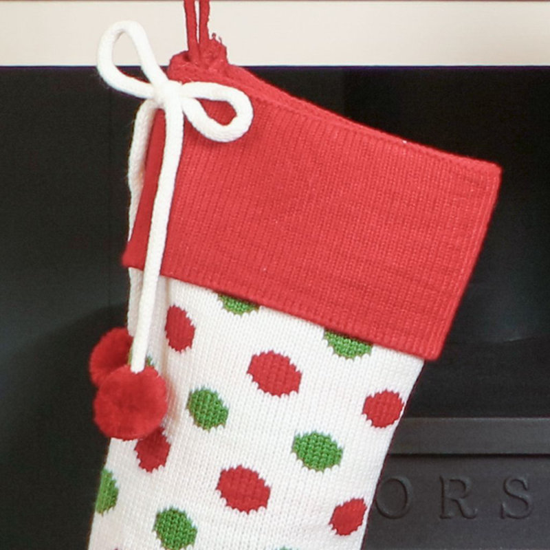 Knitted White Polka Dot Christmas Stocking