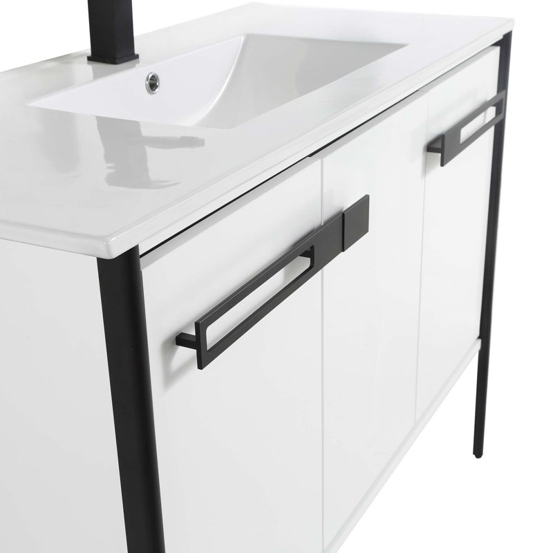 42" Single Bathroom Vanity, Matte Black, White Matte