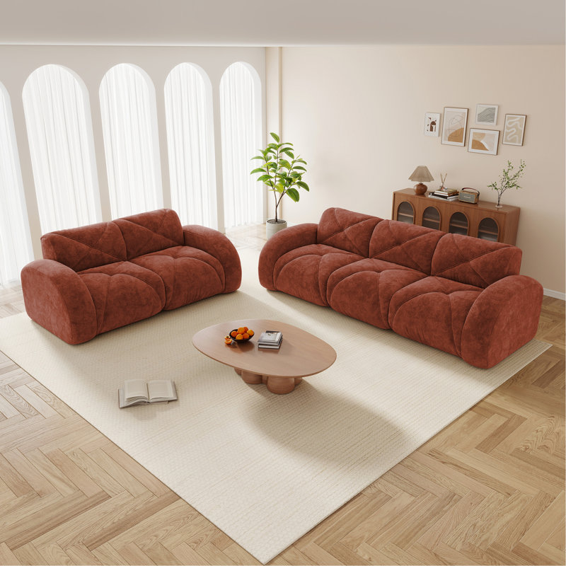 Ensemble de canapé 2 pièces Canapé confortable, ensemble de canapé 2 + 3 places, canapé à assise profonde, tissu de velours doux, fond en éponge haute densité 32D, aucun assemblage requis, ensemble de canapé moderne pour le salon, brun rouge