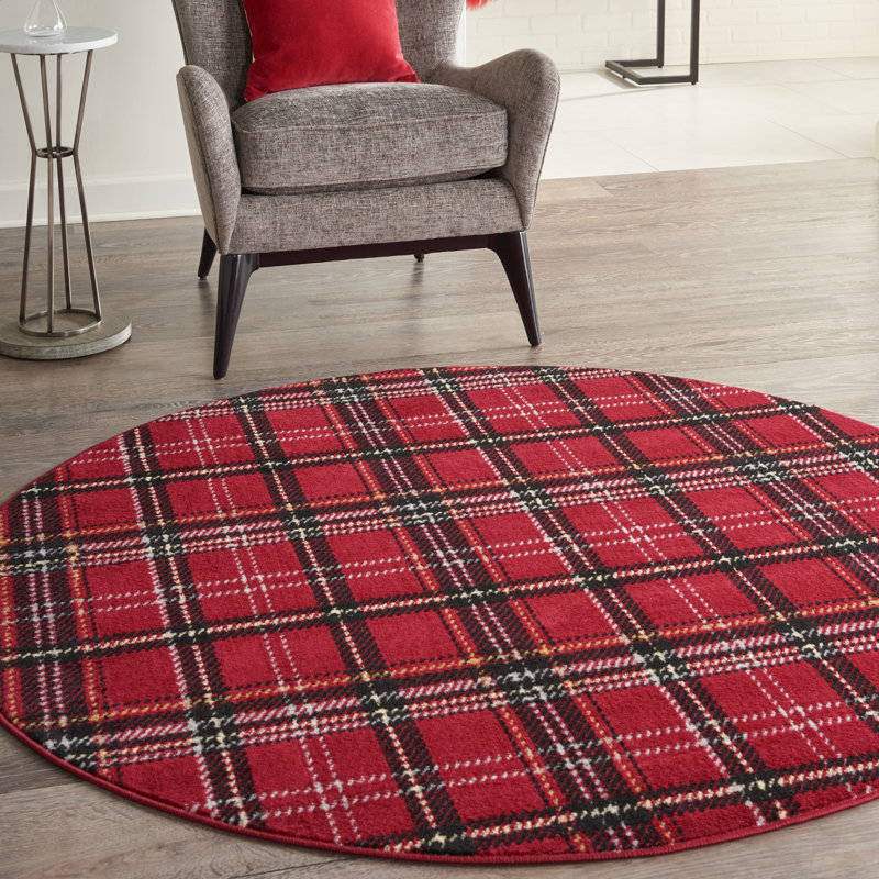 Hankinson Plaid Indoor / Outdoor Rug, Round 5'3"