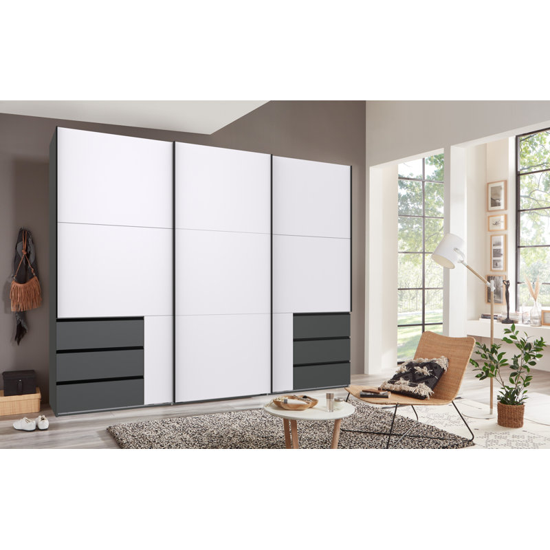 Guardino 3 Door Wardrobe, 236cm H x 300cm W x 65cm D, White/Graphite
