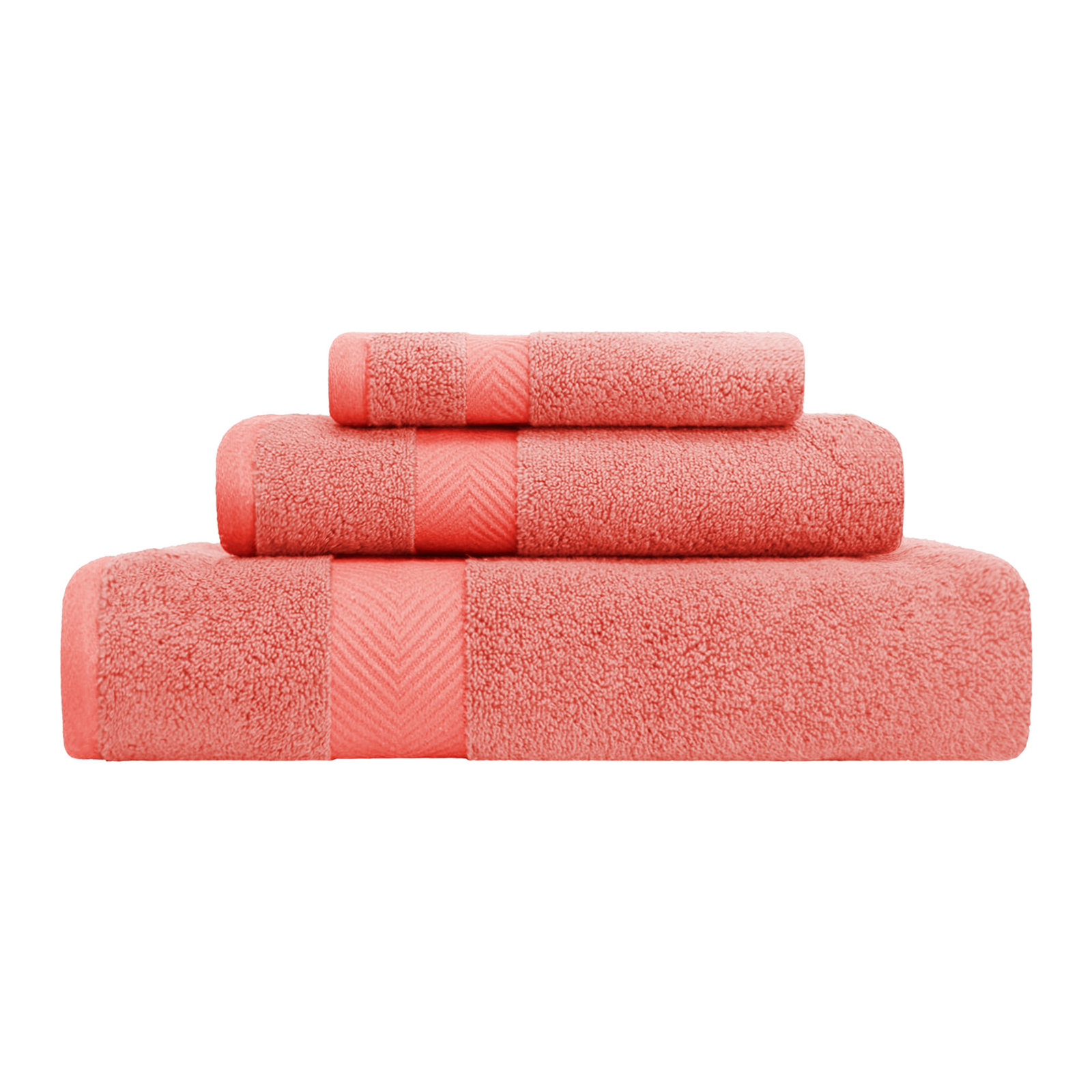 Hamachi Zero-Twist 3 Piece 100% Cotton Towel Set, Coral