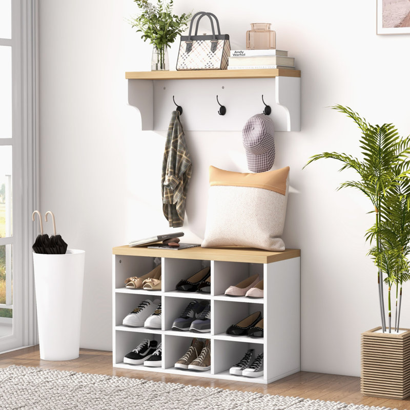 Ensemble de banc à chaussures 2 en 1, support à chaussures 9 paires avec portemanteau, entrée moderne, couloir, vestibule, rangement pour la chambre à coucher