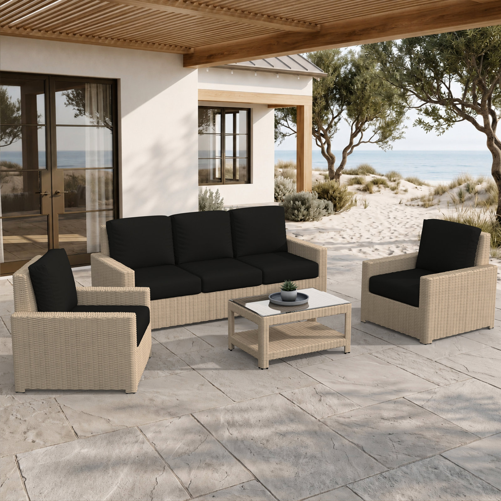 Henri 5-Person Sunbrella® Patio Seating Group, Sunbrella® Refuge Ocean