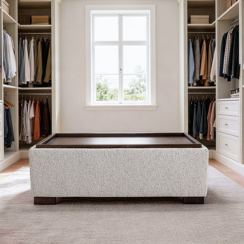 Repose-pieds 44 po avec rangement en bois et plateau rectangulaire, Beige