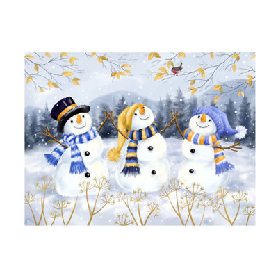 Art mural sur toile tendue - Décoration murale «Joyful Snowmen» MAKiko pour le salon, la chambre à coucher ou le bureau - 47 po x 35 po - 47 po x 35 po