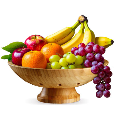 Wooden Fruit Bowl for Kitchen Counter, Bamboo Pedestal Fruit Basket, Vented, Keeps Produce Fresh Longer, Airflow Holes Reduce Trapped Moisture, Anti Slip Base, Holds Bananas and Vegetables
