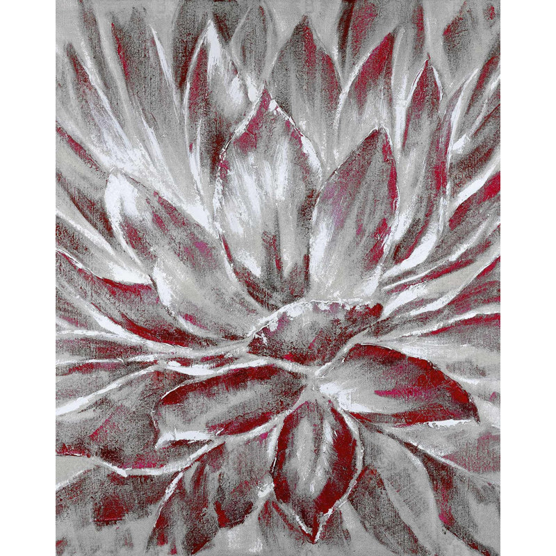 Red And Gray Flower Print On Canvas