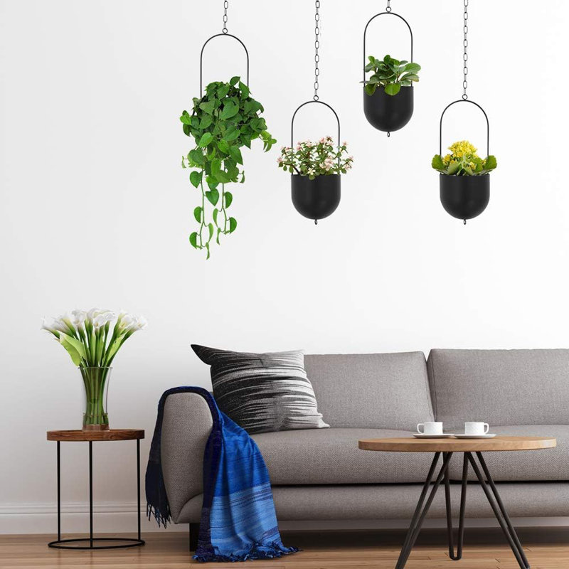 6.3" Black Oval Hanging Planter With Drainage