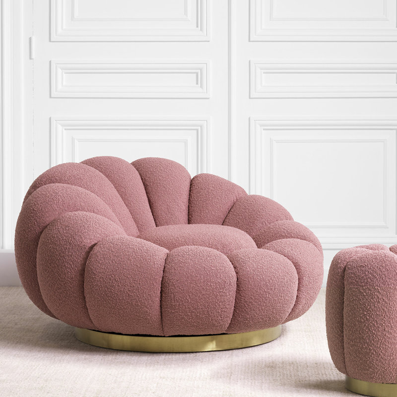 Mello Swivel Lounge Chair, Bouclé Rose Polyester Blend