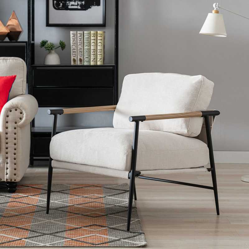 Johniyah Upholstered Armchair, Beige Chenille