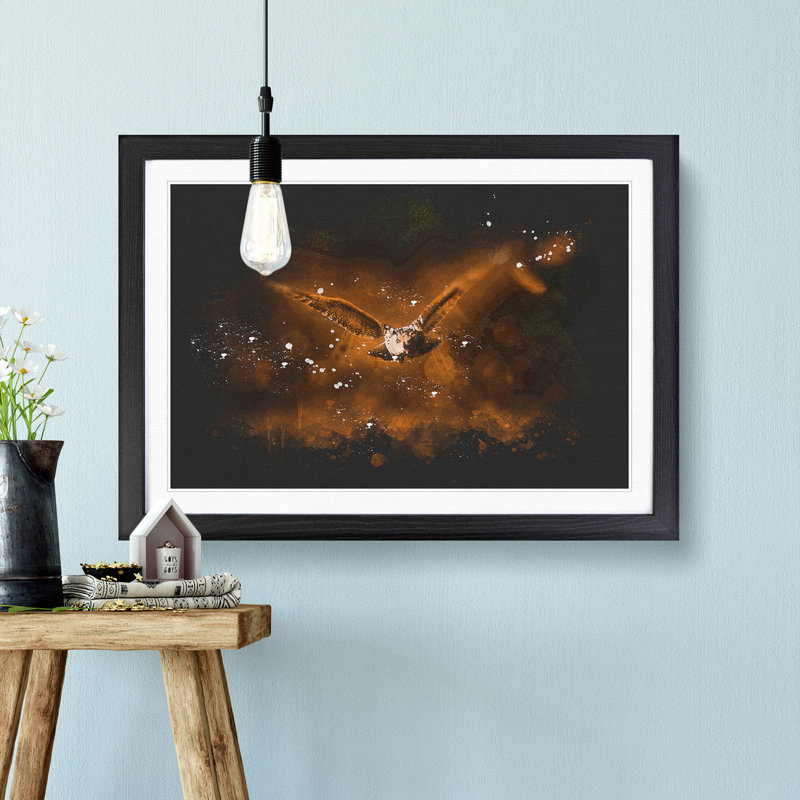 Flying Owl at Dusk - Picture Frame Graphic Art Print, 24cm H x 33cm W x 2cm D, Black Framed