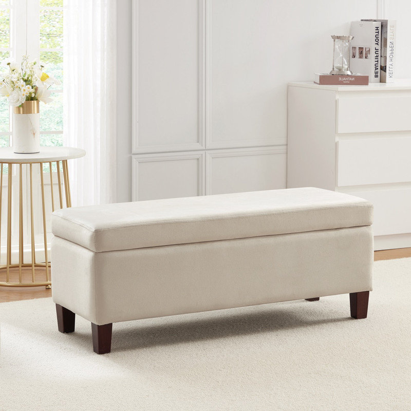 Banc de rangement en tissu, Velours crème