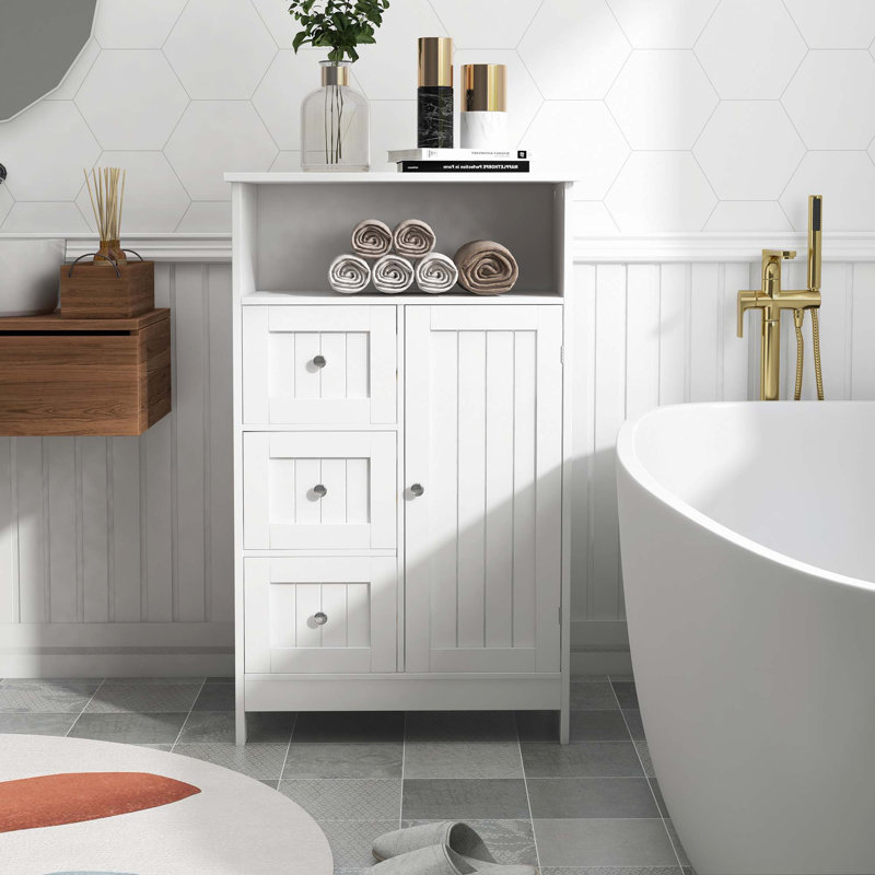 Bathroom Standing Storage Cabinet With 3 Drawers And 1 Door